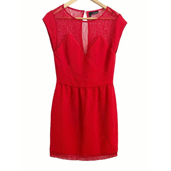 The Kooples Red Lace Yoke Sheer Sheath Cocktail Holiday Mini Dress Size XS - Picture 1 of 9